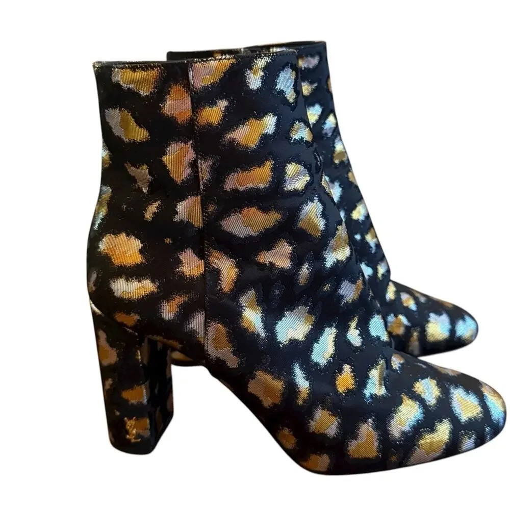 Saint Laurent Loulou Jacquard Leopard Metallic Accent Ankle Boots EU 37.5 US 7.5